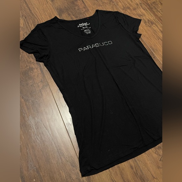 Parasuco black logo T shirt silky smooth viscose & spandex XL - Picture 5 of 5